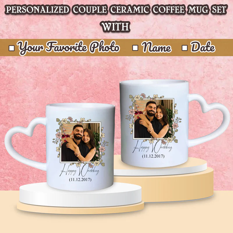 Custom Couple Coffee Mugs Set With Your Favorite Photo, Name or Date