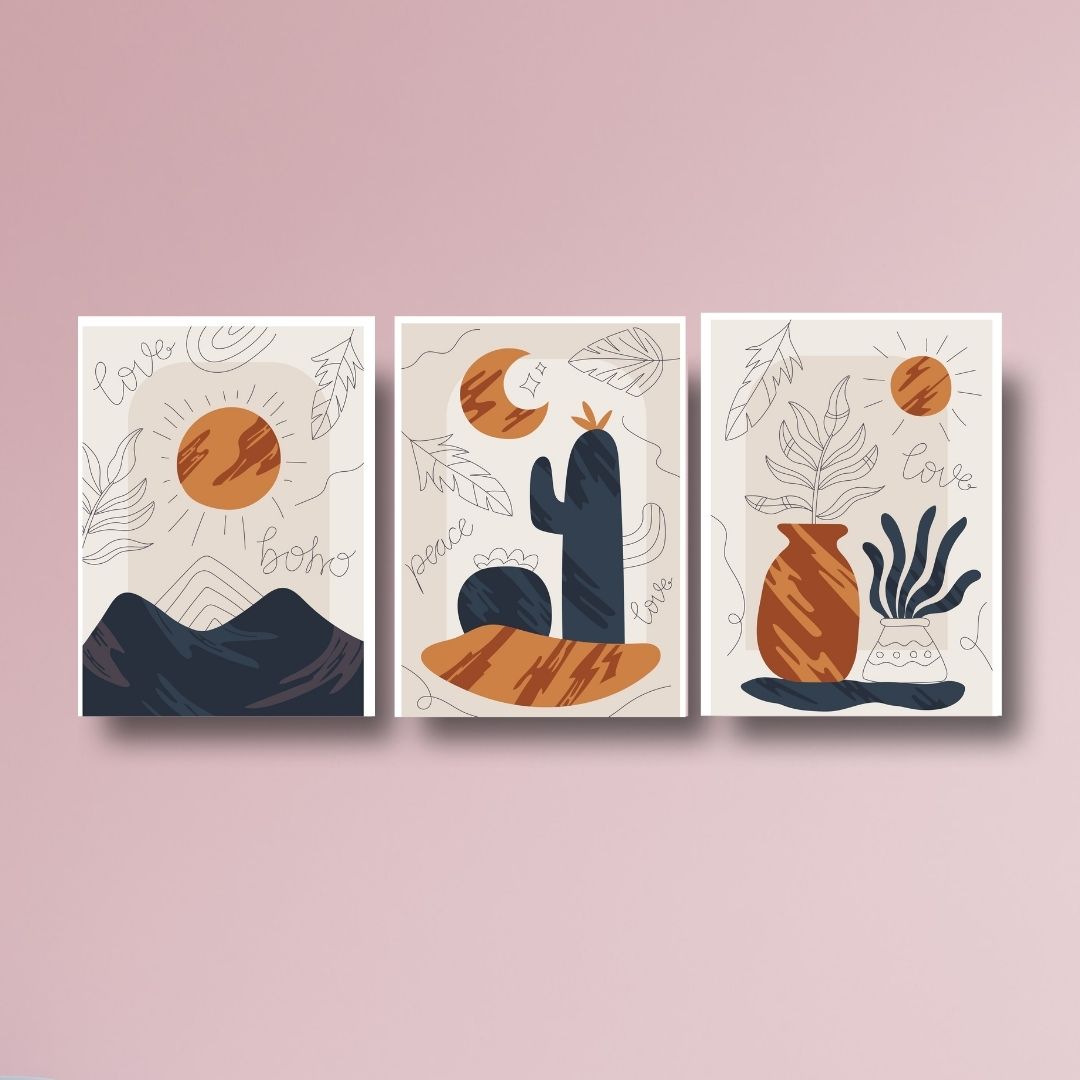 Boho Aesthetic Wall Art Set – Cactus Prints