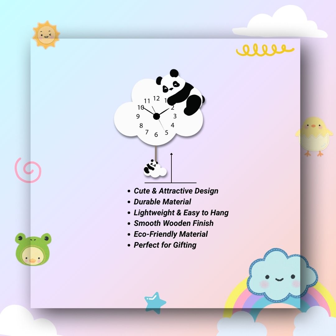 Cute Panda Cloud Shape Pendulum Wall Clock