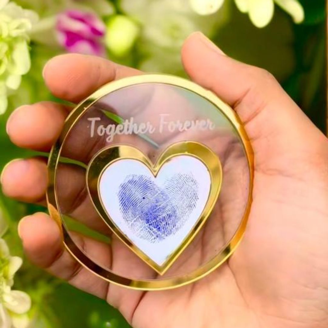 Personalized Round Acrylic Thumbprint Frame With Golden Border