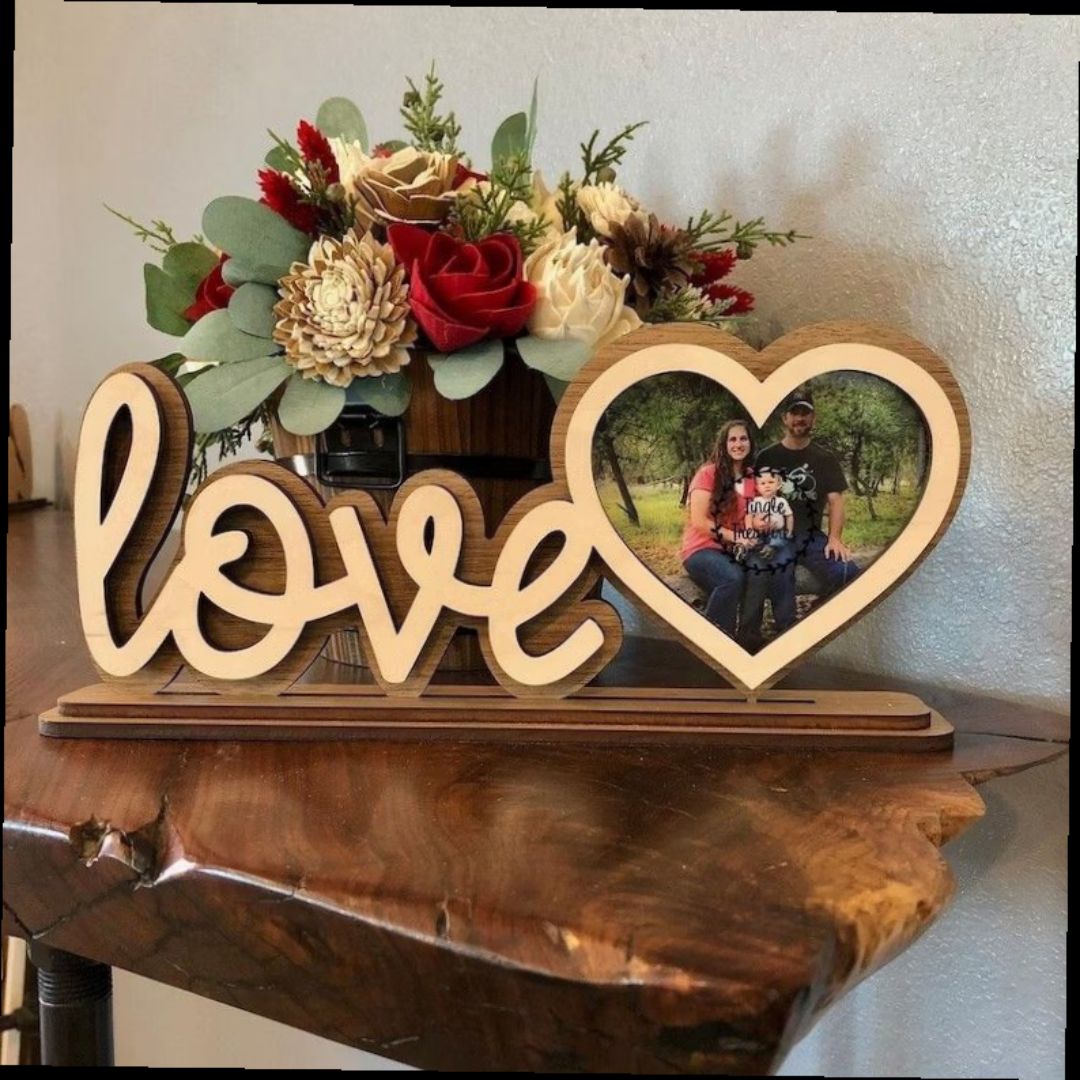 Personalized Wooden LOVE Frame with Heart Photo Cutout