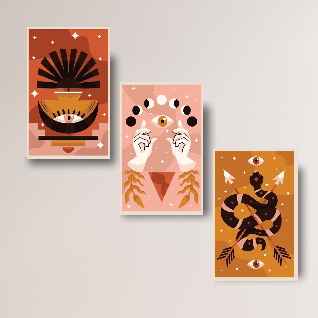 Mystic Eye Wall Art Set – 3-Piece Boho Prints