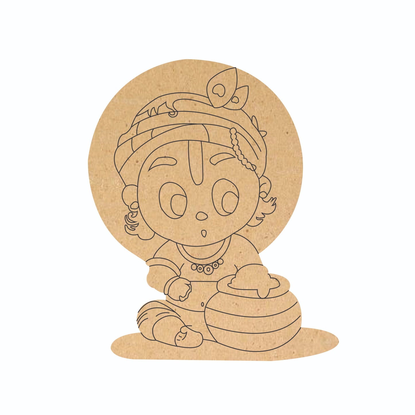 Cute Wooden Baby Krishna Laser-Cut Decor