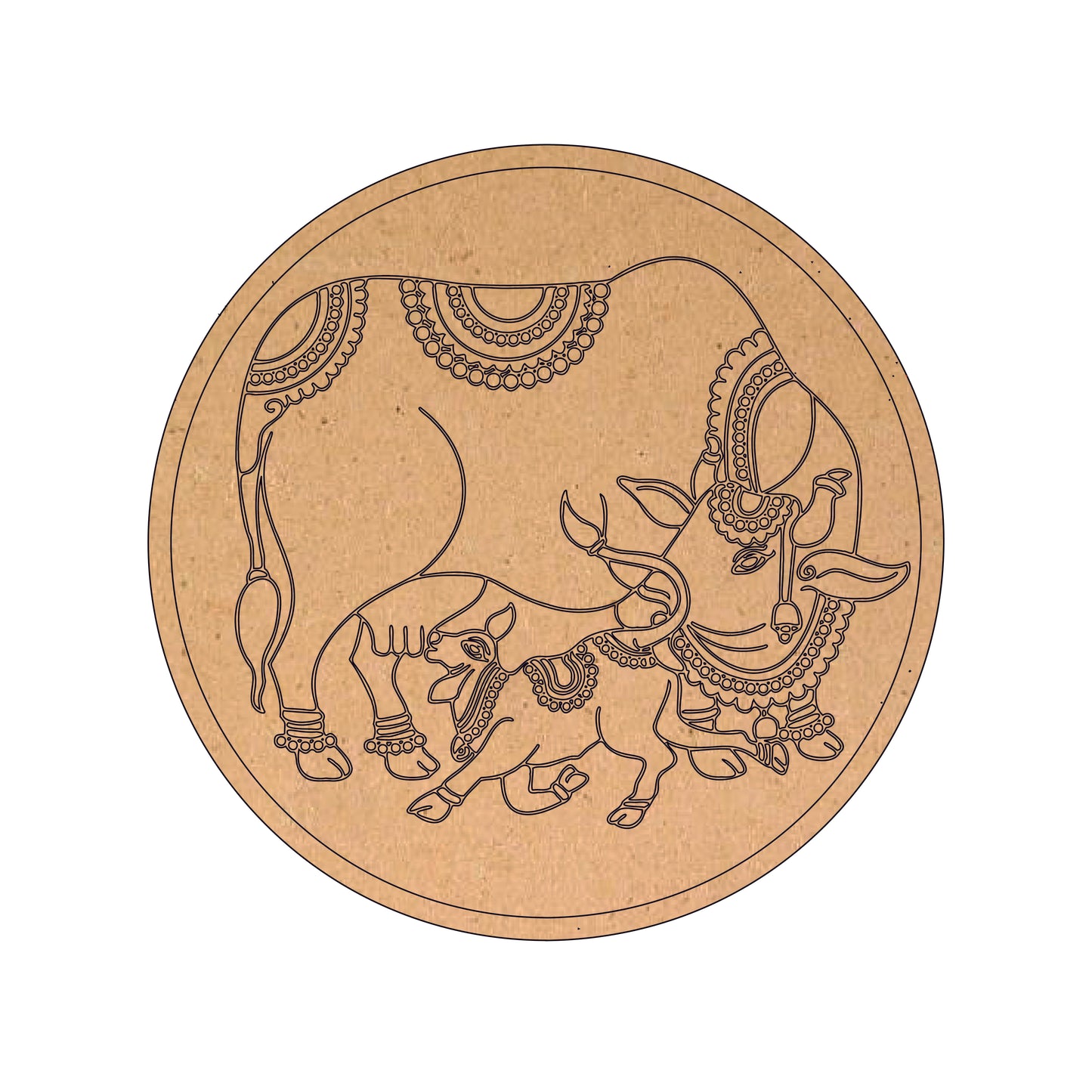 Kamdhenu Cow with Calf Pre-Marked MDF Round