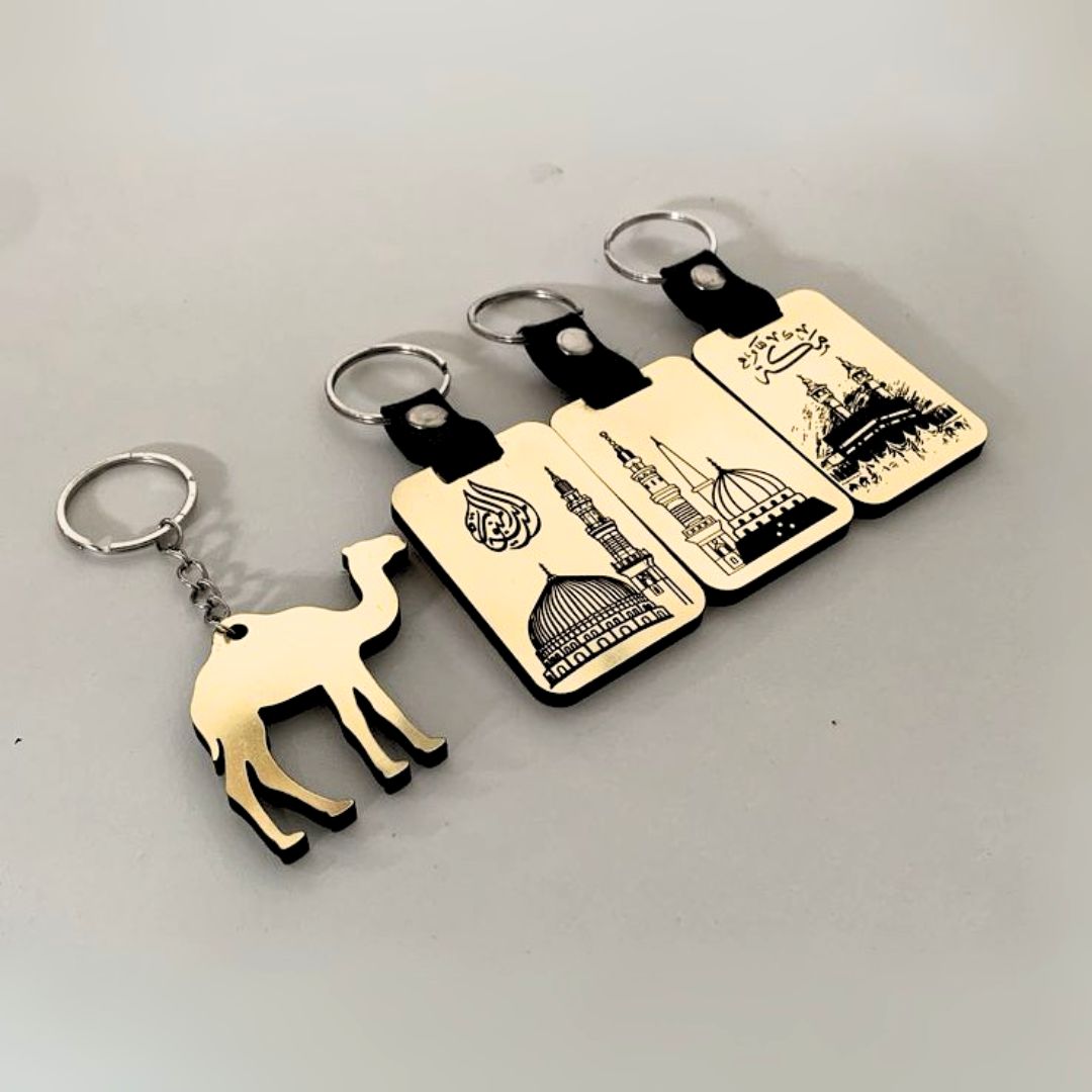 Gold Mosque & Camel Keychain Set – Islamic Souvenir Gift