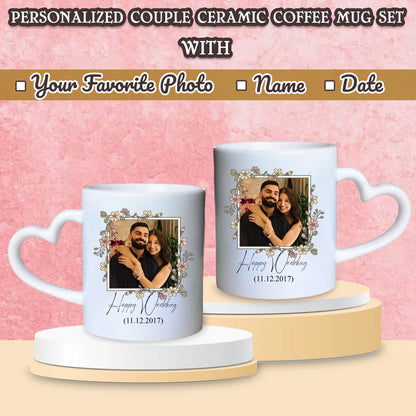 Custom Couple Coffee Mugs Set With Your Favorite Photo, Name or Date