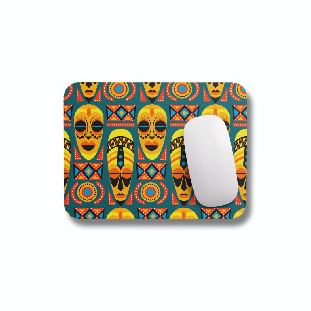 Premium African Tribal Mask Pattern Mouse Pad