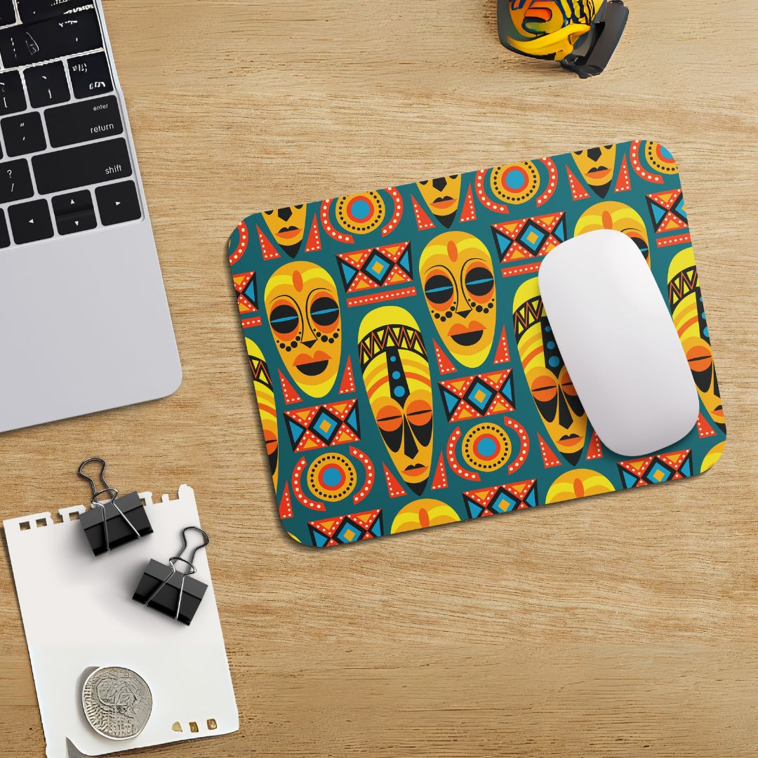 Premium African Tribal Mask Pattern Mouse Pad