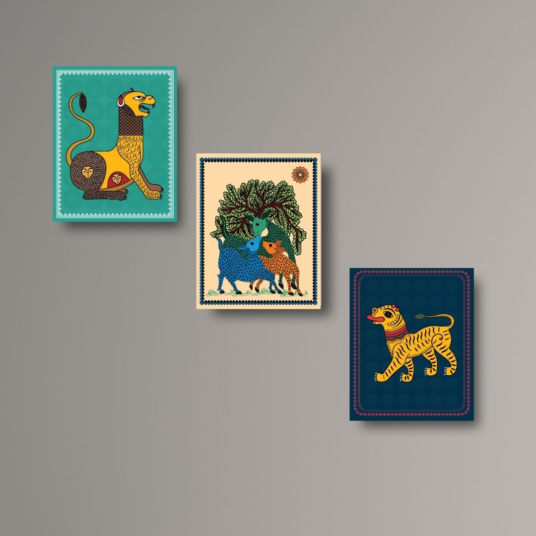 Mystical Jungle Trio: Handcrafted Folk-Art Animal Plaques
