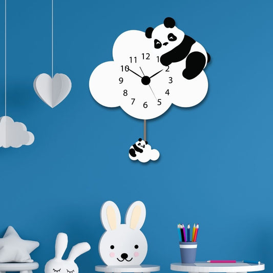 Cute Panda Cloud Shape Pendulum Wall Clock