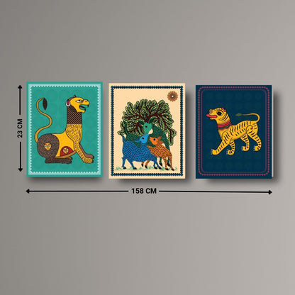 Mystical Jungle Trio: Handcrafted Folk-Art Animal Plaques