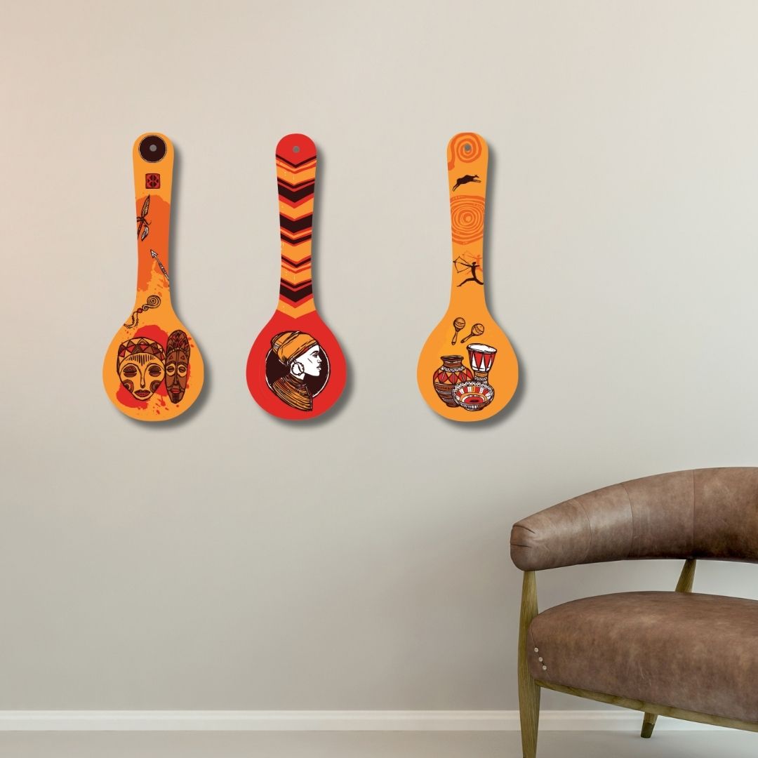 Bold Ethnic Spoon & Fork Wall Art – Vibrant Folk-Style