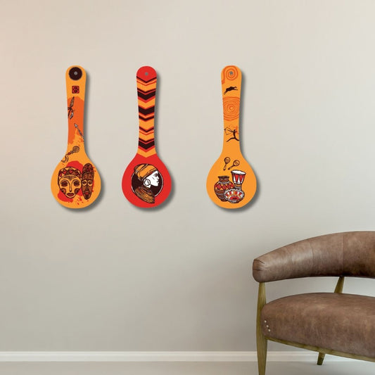 Bold Ethnic Spoon & Fork Wall Art – Vibrant Folk-Style