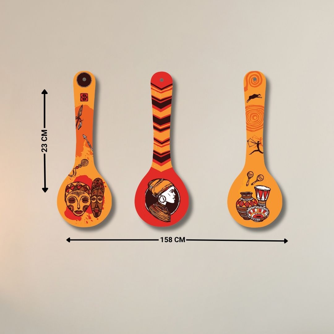 Bold Ethnic Spoon & Fork Wall Art – Vibrant Folk-Style