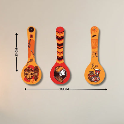 Bold Ethnic Spoon & Fork Wall Art – Vibrant Folk-Style