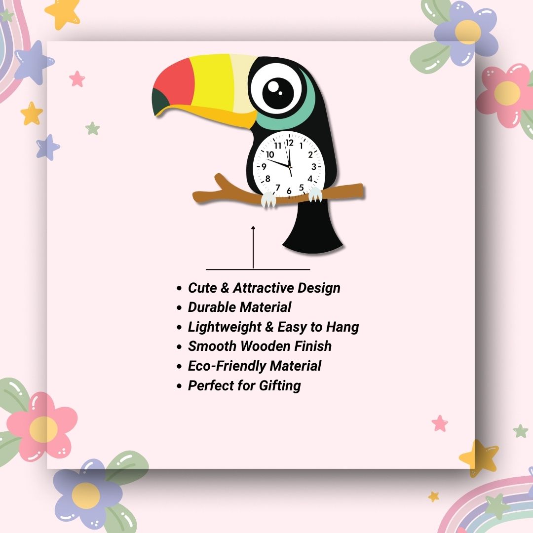 Toucan Wall Clock for Kids Room and Decorative