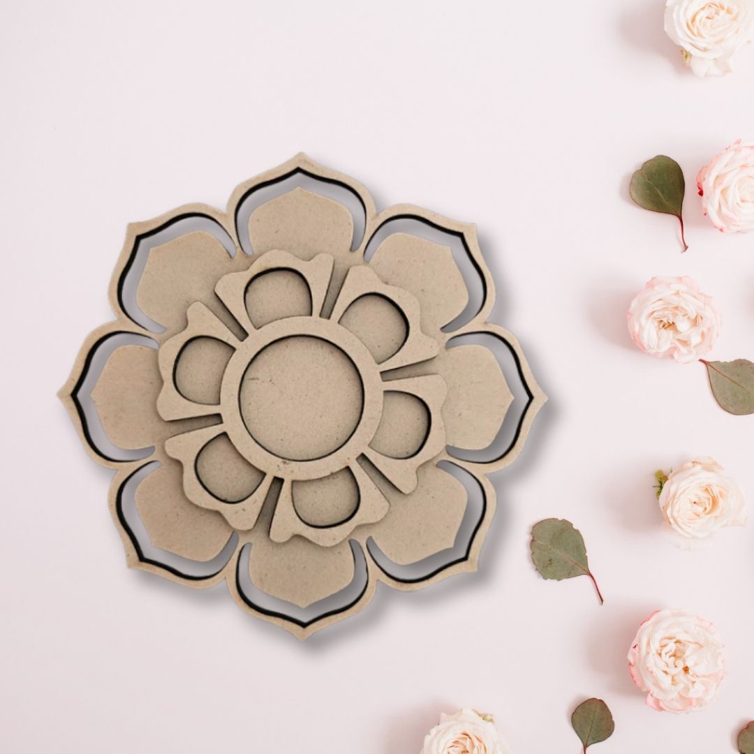 Flower Design 2 Layered MDF Tealight Candle Holder TH030