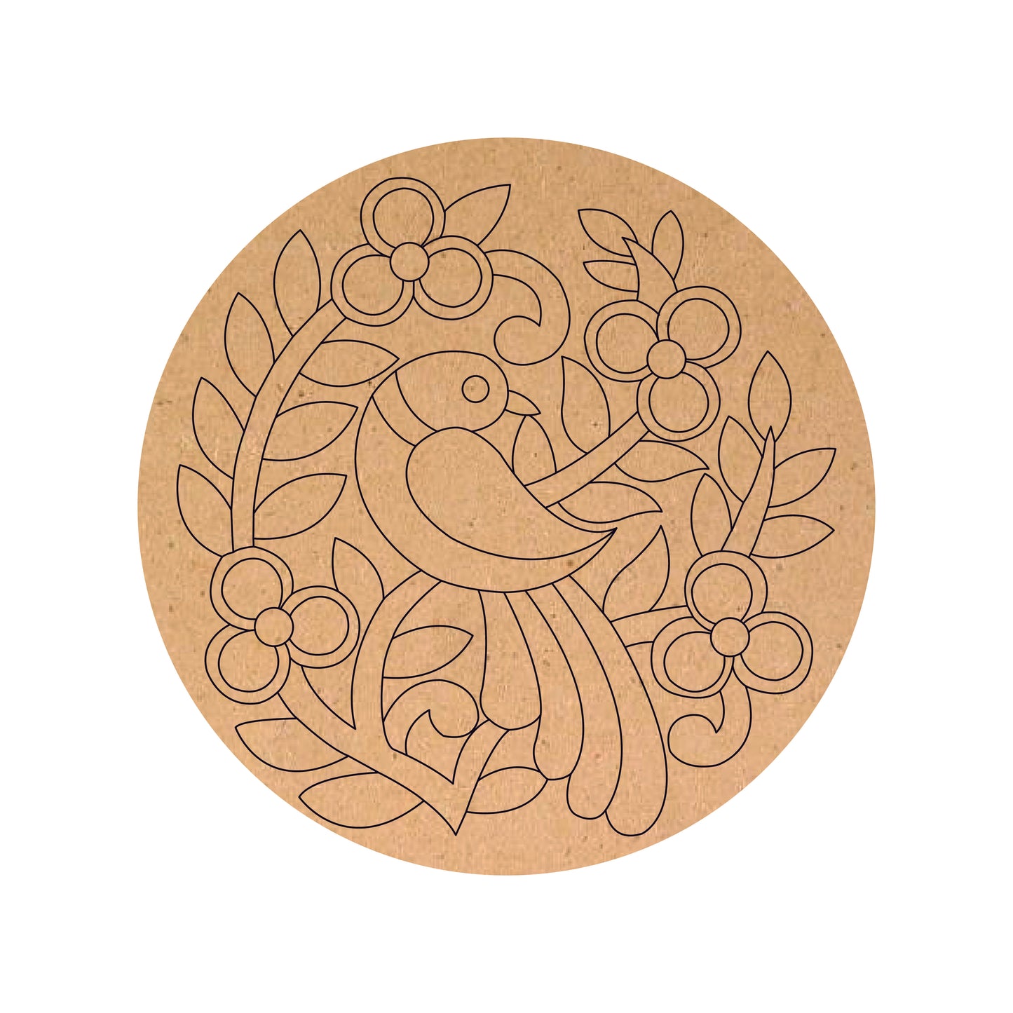 Madhubani Peacock Pre Marked Round MDF