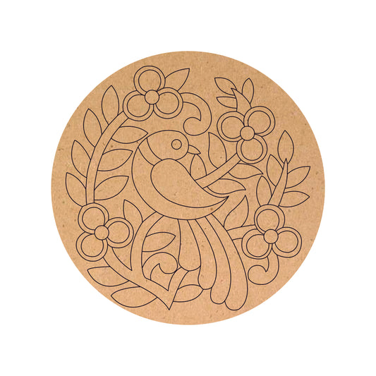 Madhubani Peacock Pre Marked Round MDF