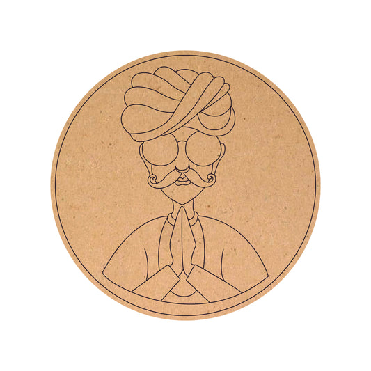 Rajasthani man Ram Ram Sa Round MDF