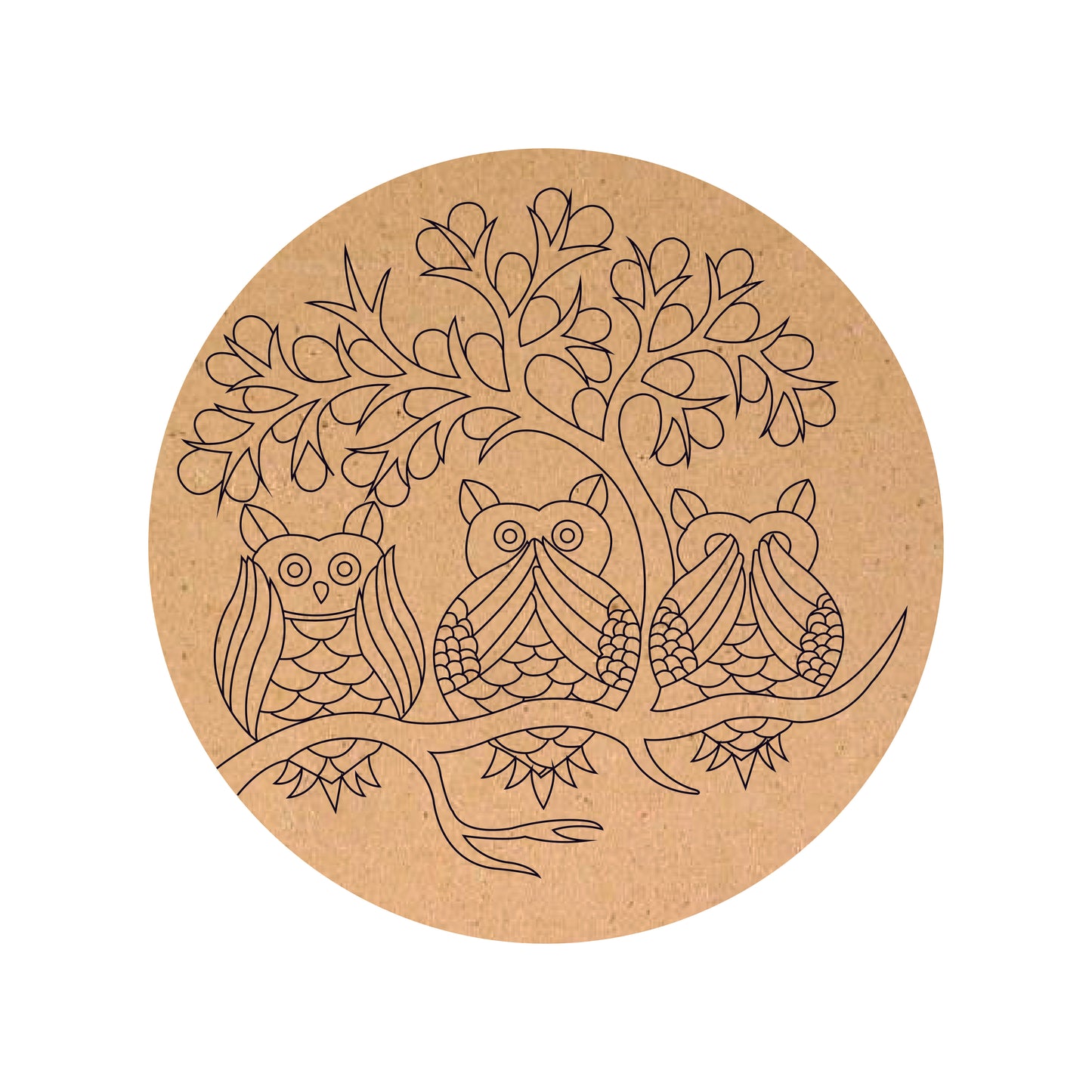 Owls Design MDF Round Base Cutout