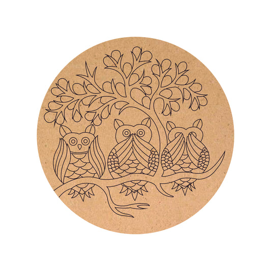 Owls Design MDF Round Base Cutout
