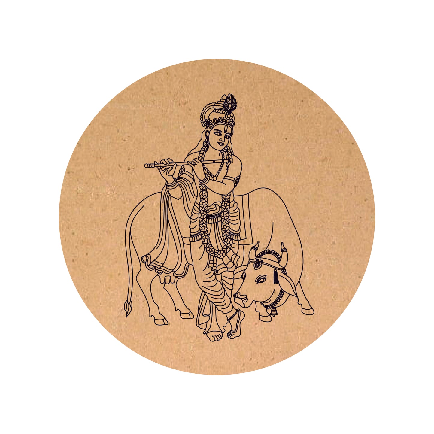 Krishna And Cow MDF Pre Marked Round
