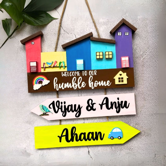 Welcome Haven Personalized Multi‑Arrow Home Plaque – Custom Name & Flat Sign