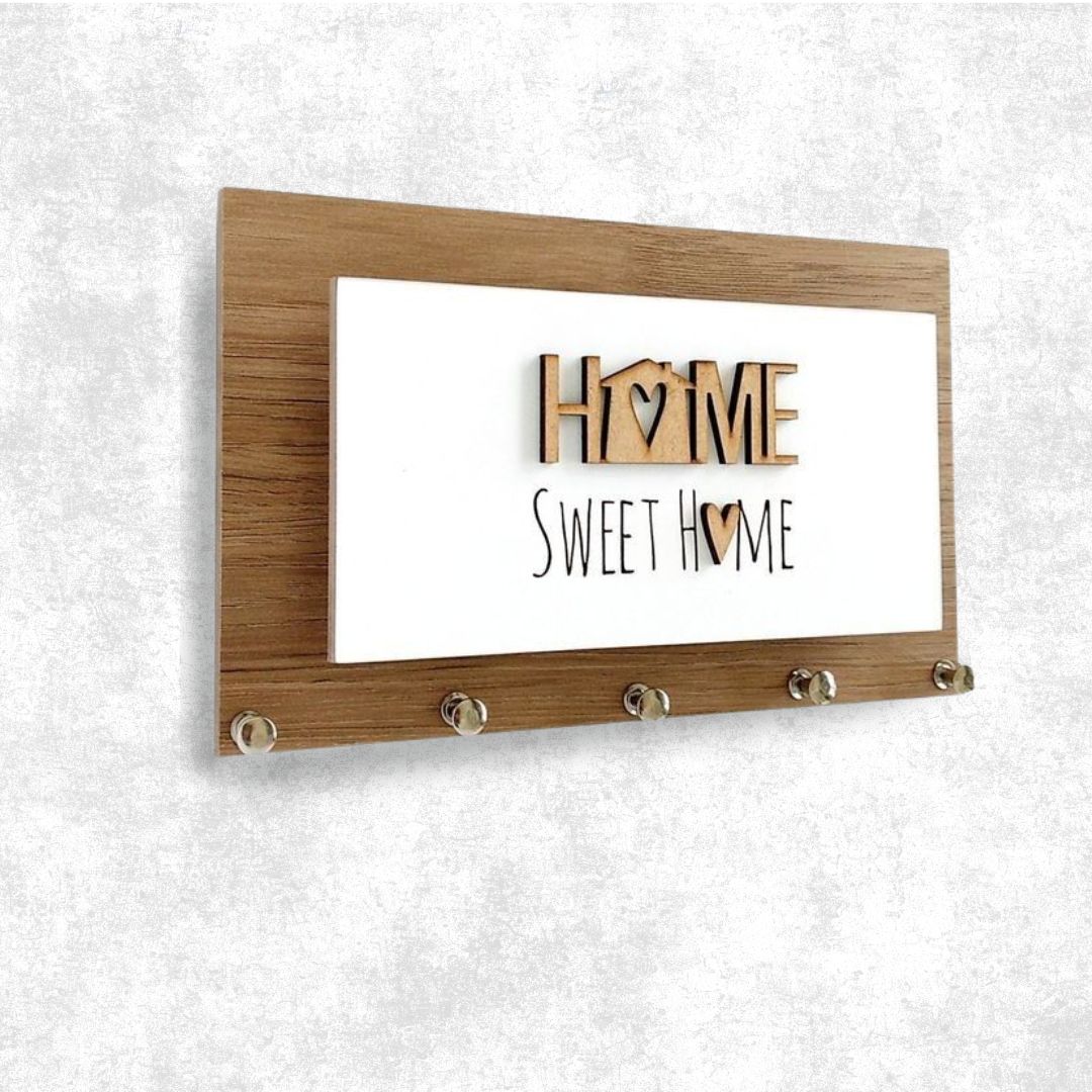Home Sweet Home Wooden Wall Key Holder – Rustic Modern Entryway Organizer