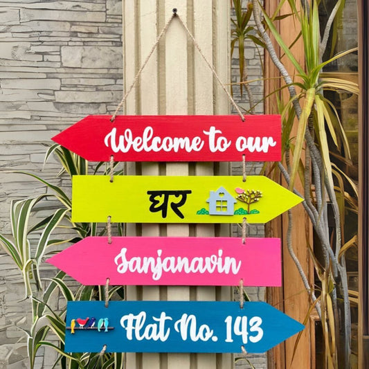 Namaste & Welcome Trilingual Arrow Sign