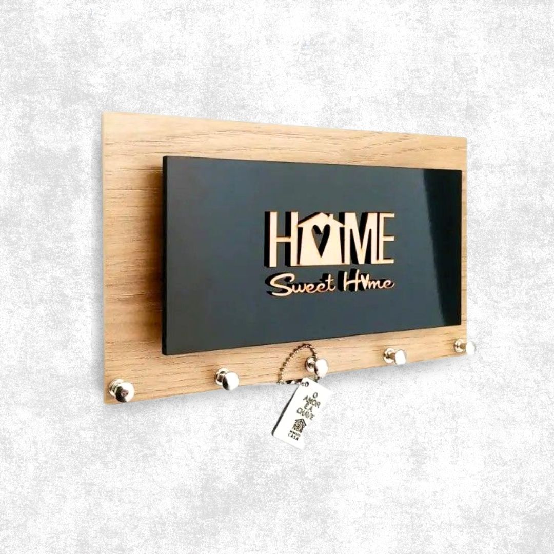 Home Sweet Home Wooden Wall Key Holder – Rustic Modern Entryway Organizer