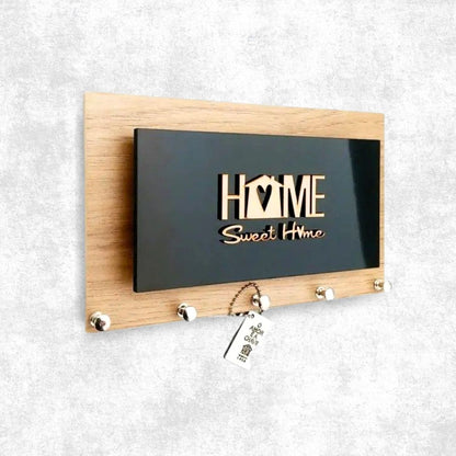 Home Sweet Home Wooden Wall Key Holder – Rustic Modern Entryway Organizer