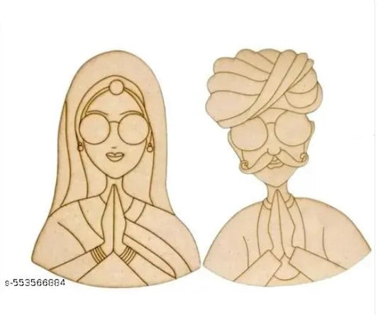 2 Pcs Pre-Marked MDF Cutouts (6x6 Inch) – Ram Ram Sa & Khamma Ghani | Wooden Art Shapes for DIY Painting, Wall Décor & Rajasthani Theme Crafts